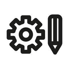 Obraz premium Pencil and Gears Engineering Line Icon. Professional minimalist symbol combining design and machinery, perfect for technical and creative processes