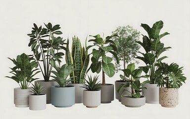 Obraz premium Variety of houseplants in different pots on white background