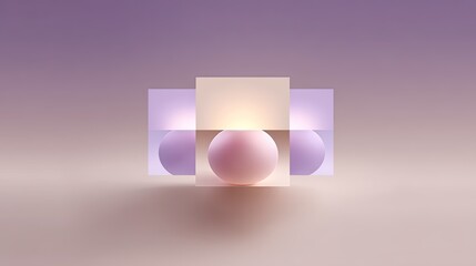 Soft Pastel Abstract Composition Featuring Round Sphere Nestled Between Transparent Squares with Subtle Lighting and Gradients for Modern Aesthetic