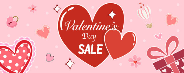 Valentine's Day Sale Banner: Captivating banner design featuring vibrant hearts and romantic elements, perfectly crafted to announce a Valentine's Day sale, evoking the spirit of love and celebration.