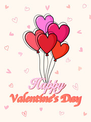 Valentine's Day Balloons: A vibrant display of heart-shaped balloons, conveying love and romance, creating a heartfelt illustration for the celebration.