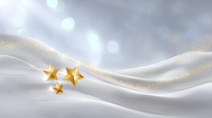Elegant shimmering fabric draped with golden stars against a soft blurred background creates a magical and dreamy atmosphere for celebrations or events