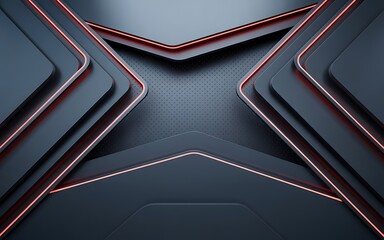 Dark futuristic abstract background with red neon lines and shapes