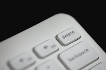 Close-up view of keyboard with delete key focused