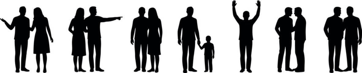 WebSilhouettes of diverse human interactions: couples, family, celebration, and social gestures – flavector