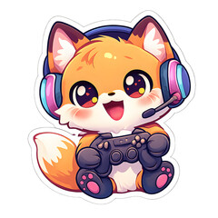 Adorable Cartoon Fox Gamer Character with Headset and Controller Playing Video Games