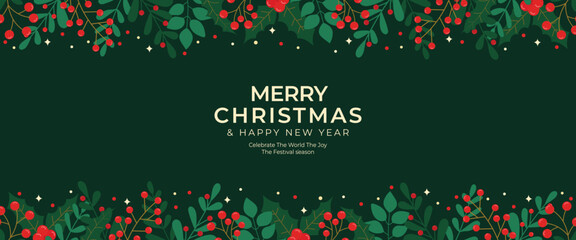 modern illustration of christmas leaves banner border frame design decoration