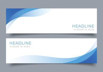 set of blue wavy gradient banner for presentation or business template horizontal background