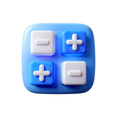 3d blue calculator icon with plus and minus buttons for digital applications transparent background