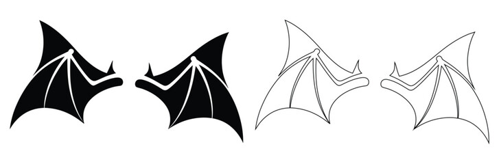Bat wings in black and white on white background.Bat wings silhouette vector flat illustration design.bat wing icon vector outline symbol or illustration