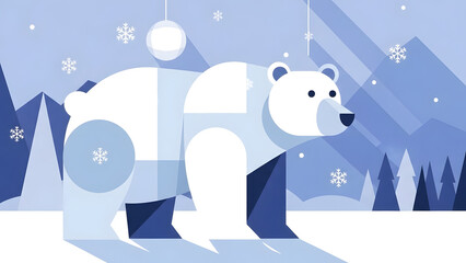 Naklejka premium Stylized white bear in snowy mountain scene
