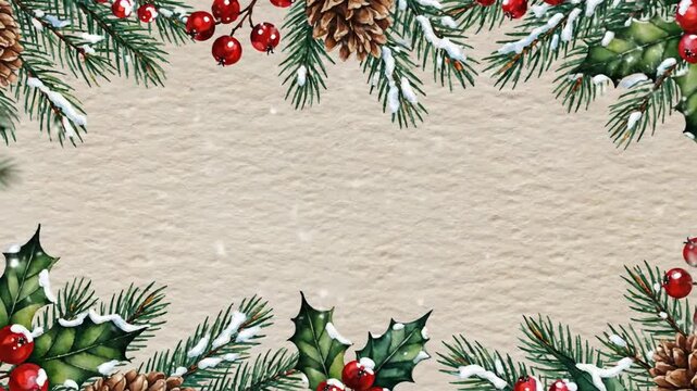 Festive watercolor illustration with pine cones and berries