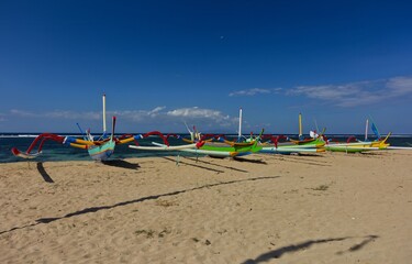 Jukung fishing boats on Sanur Beach, Bali, Indonesia