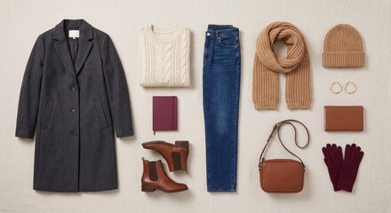 Stylish Autumn Outfit Layout with Cozy Knitwear and Accessories