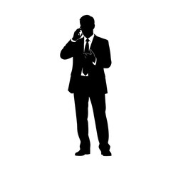 Obraz premium Businessman on Phone Silhouette Vector Standing Office Worker Icon Isolated on White Background