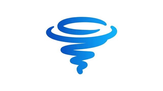A blue swirling tornado graphic on a white background with a minimalist design style.