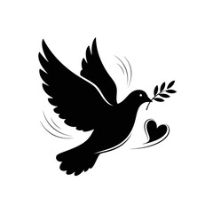 Obraz premium Flying Dove Silhouette Vector Peace Bird Wing Symbol Isolated on White Background