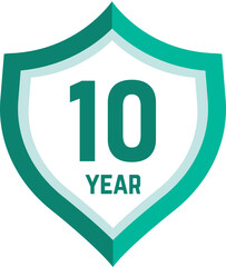 10 year Shield, warranty seal stamp, 10 warranty badge in Green, Ten year cover symbol, Ten year shield, Ten year mark label
