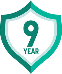 9 year Shield, warranty seal stamp, 9 warranty badge in Green, Nine year cover symbol, Nine year shield, Nine year mark label

