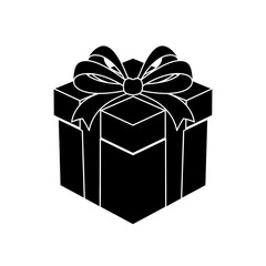 Obraz premium Gift Box Silhouette Ribbon Bow Black Vector Present Icon on White Background for Celebration