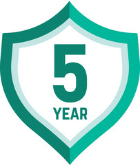 5 year Shield, warranty seal stamp, 5 warranty badge in Green, Fifth year cover symbol, Five year shield, Five year mark label
