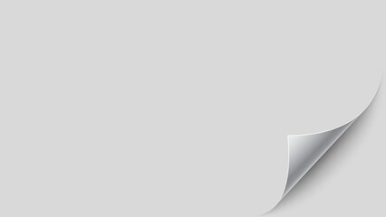 Curved corner of white paper on gray background