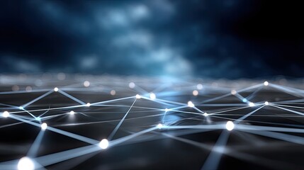 Abstract network connections with glowing lines and points on a dark background representing digital technology and communication themes