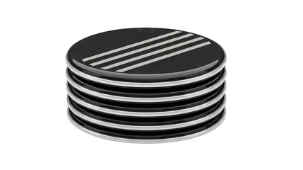 Stack of Black and Silver Discs with Stripes on Top