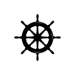 Ship Helm Steering Wheel Silhouette Vector Icon, Captain Tool Symbol for Nautical and Marine Design