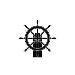 Ship Steering Wheel Silhouette Vector Icon, Nautical Helm Symbol for Ocean Travel and Sailing Design