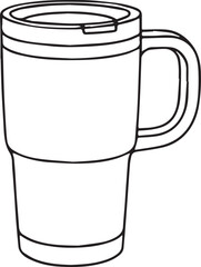 Thermos mug with handle, designed for travel, featuring an insulated body and lid, perfect for keeping beverages hot or cold, isolated on white background with copy space