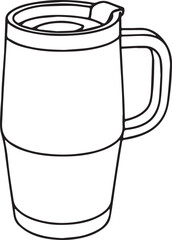 Thermos mug isolated on white background, featuring a sleek design and sturdy handle, ideal for hot beverages, travel, and outdoor activities with copy space