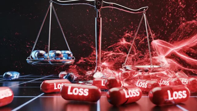 Loss Aversion Concept with Capsules on Scale - This video depicts a loss aversion concept using a balance scale.