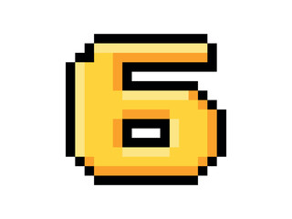 Pixel image of number 6 in 8-bit retro style, game UI assets, mobile games, score displays, banners, vector and transparent PNG formats.
