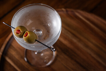 High contrast image of a vodka martini served up and chilled.