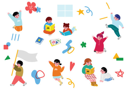 楽しそうに遊ぶ子供たちのイラスト
