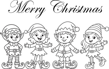 Colorful illustration of cheerful Christmas elves celebrating the holiday season, with festive attire and joyful expressions, conveying a sense of winter magic and holiday spirit