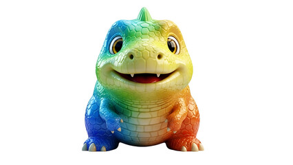 Vibrant Cartoon Dino Mascot with Gradient Colors, Isolated on Transparent Background