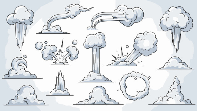 Different types of cartoon clouds and explosions