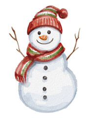 Hand painted watercolor snowman isolated