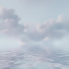 Soft clouds reflecting on calm water surface in serene atmosphere  