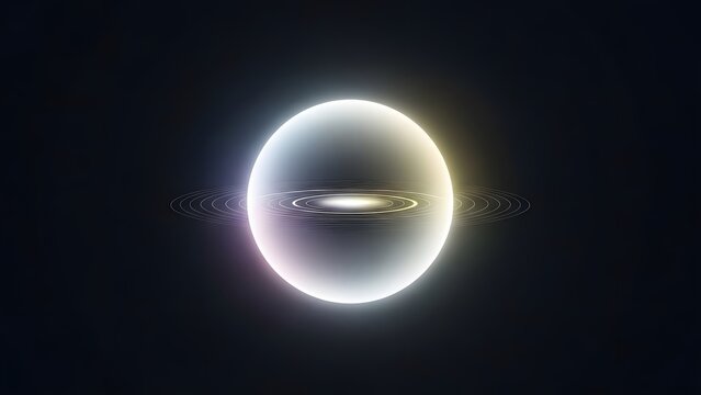 Abstract planet with glowing rings and bright core, mysterious celestial body in dark space, futuristic digital art illustration of alien world or distant star system - Powered by Adobe