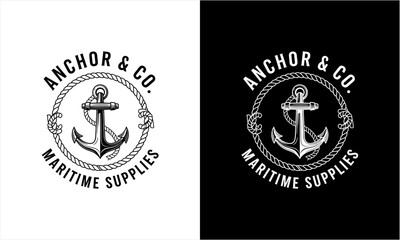 Vintage Anchor and Rope Maritime Supplies Logo Design. © fafa