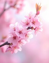 Obraz premium Delicate pink cherry blossoms in bloom, showcasing nature's beauty and welcoming the spring season with vibrant colors.