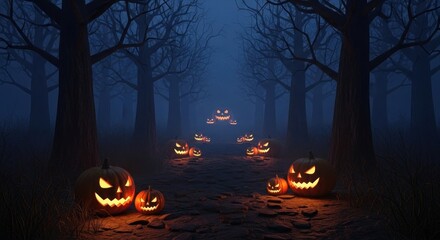 jack o lantern in the forest hallowen