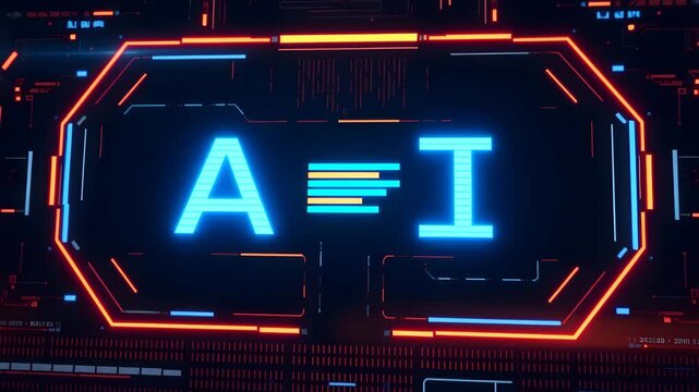 Text AI, artificial intelligence. HUD Element Animation. Dark background. 4k video