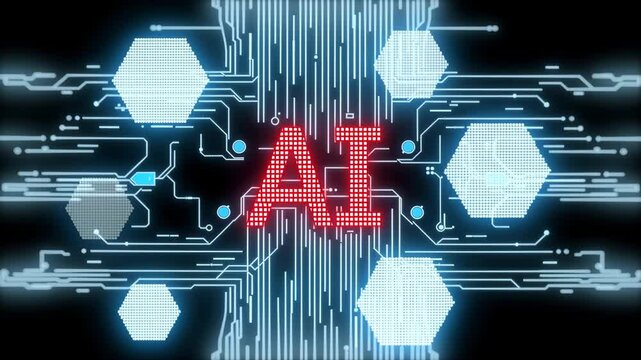 Text AI, artificial intelligence. HUD Element Animation. Dark background. 4k video