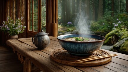 Experience the Culinary Delight of a Flavorful Bowl of Khao Mun Gai on a Rustic Wooden Table