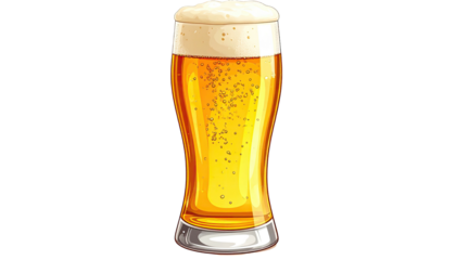 A tall glass filled with golden beer and frothy foam