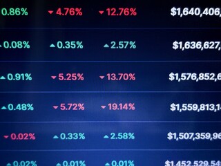 Fototapeta premium Financial data, Stock prices live, Digital finance, Market tracking Stock market volatility, Risk management, Cryptocurrency trading, Bear market, Financial loss, Data display